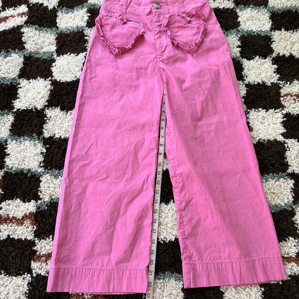 Maeve Colette Pink Heart Pocket Crop Ankle High Waisted Wide-Leg Pants Size 29P - Picture 6 of 12